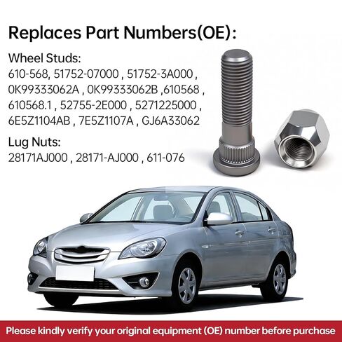 5 عبوات من مسامير العروة 610-568 + صواميل العروة 52950-14140 - M12x1.5 لسيارة Hyundai Veloster Santa Fe Accent Elentra Sonata Kia Forte NIRO Soul Optima Rio in Kuwait