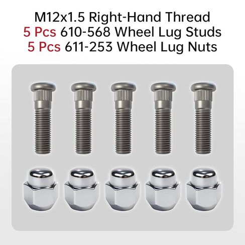 5 عبوات من مسامير العروة 610-568 + صواميل العروة 52950-14140 - M12x1.5 لسيارة Hyundai Veloster Santa Fe Accent Elentra Sonata Kia Forte NIRO Soul Optima Rio in Kuwait