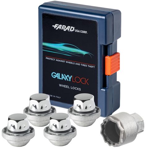 Farad GalaxyLock H1/M Chromed Lug nut Wheel-Locks Kit Suitable for Hyundai Ioniq 6 (M12 X 1.5 Thread Size) - Set of 4 Lug Nuts + 1 Key in Saudi Arabia