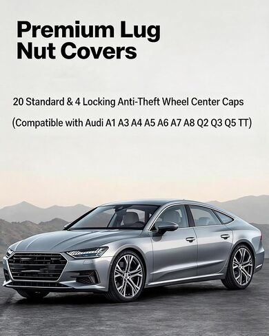 24PCS Lug Nut Covers for Au di - 20 Standard & 4 Locking Anti-Theft Wheel Center Caps Tire Screw Caps, Exact Fit 25mm, Includes Removal Tool - Compatible with Au di A1 A3 A4 A5 A6 A7 A8 (Black) in Saudi Arabia