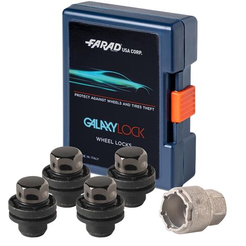 مجموعة أقفال العجلات Farad GalaxyLock 382/MX باللون الأسود المطلية بالكروم مناسبة لسيارة Toyota Venza (حجم الخيط M12 X 1.5) - مجموعة من 4 صواميل + مفتاح واحد in Saudi Arabia