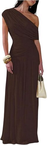 GORGLITTER Women's Elegant Formal Long Dress Off One Shoulder Sleeveless Ruched Maxi Cocktail Evening Dresses in Saudi Arabia