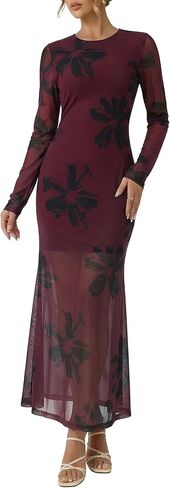 فساتين كوكتيل شبكية نسائية بأكمام طويلة، فستان رسمي لحفلات الزفاف والحفلات الليلية، فستان أنيق in Kuwait