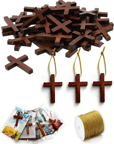 Brisine Small Wooden Cross with Cord – Christian Gift Set with Prayer Card – Bulk Faith Token & Church Keepsake (50 Set, 200 Pieces) in Saudi Arabia