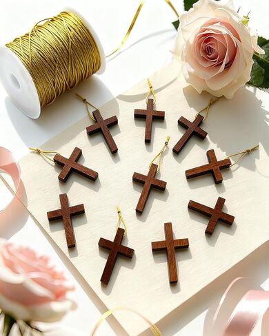 Brisine Small Wooden Cross with Cord – Christian Gift Set with Prayer Card – Bulk Faith Token & Church Keepsake (50 Set, 200 Pieces) in Saudi Arabia