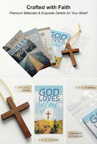 Brisine Small Wooden Cross with Cord – Christian Gift Set with Prayer Card – Bulk Faith Token & Church Keepsake (50 Set, 200 Pieces) in Saudi Arabia