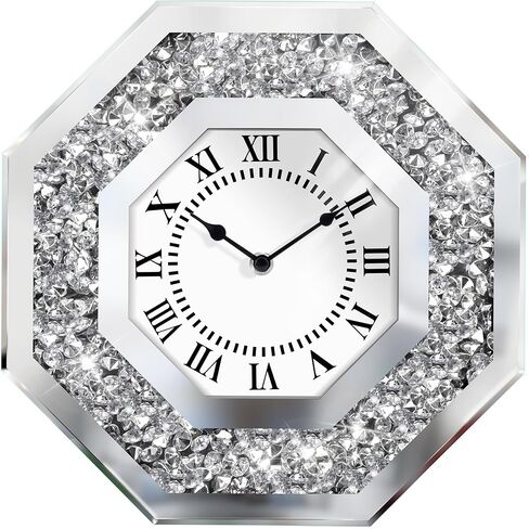 14 Inch Large Crystal Crushed Diamond Mirrored Wall Clock, Elegant Sparkle Bling Glitter Rhinestone Luxury Clock with Silent Quartz Movement for Living Room, Bedroom, Home Decor in Saudi Arabia
