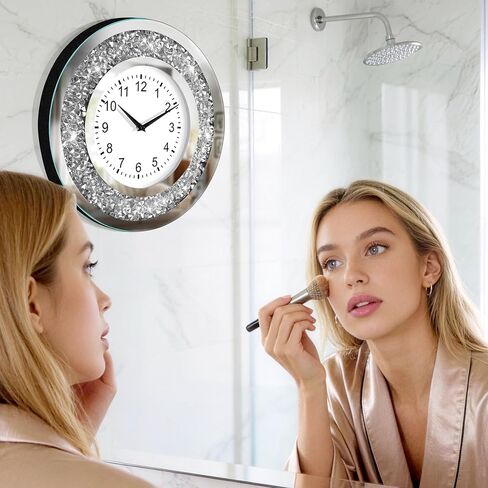 ساعة حائط كبيرة الحجم مقاس 14 بوصة من الكريستال الماسي المنعكس، ساعة فاخرة من حجر الراين اللامع المتلألئ الأنيق مع حركة كوارتز صامتة لغرفة المعيشة وغرفة النوم وديكور المنزل in Kuwait