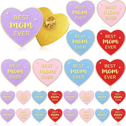 Tondiamo Mother's Day Gifts Bulk Best Mom Ever Pins Heart Shaped Colorful Metal Badge Brooch for Mom Mother's Day Church Appreciation Gifts Favors in Saudi Arabia