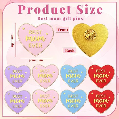 Tondiamo Mother's Day Gifts Bulk Best Mom Ever Pins Heart Shaped Colorful Metal Badge Brooch for Mom Mother's Day Church Appreciation Gifts Favors in Saudi Arabia