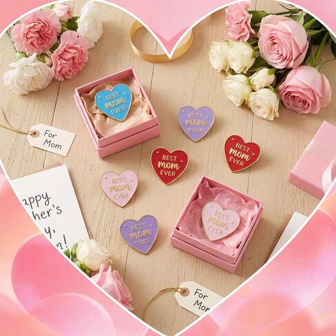 Tondiamo Mother's Day Gifts Bulk Best Mom Ever Pins Heart Shaped Colorful Metal Badge Brooch for Mom Mother's Day Church Appreciation Gifts Favors in Saudi Arabia