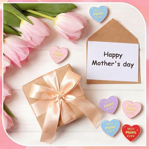 Tondiamo Mother's Day Gifts Bulk Best Mom Ever Pins Heart Shaped Colorful Metal Badge Brooch for Mom Mother's Day Church Appreciation Gifts Favors in Saudi Arabia
