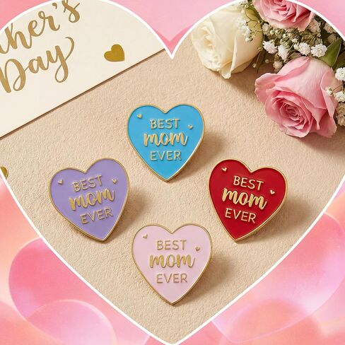 Tondiamo Mother's Day Gifts Bulk Best Mom Ever Pins Heart Shaped Colorful Metal Badge Brooch for Mom Mother's Day Church Appreciation Gifts Favors in Saudi Arabia