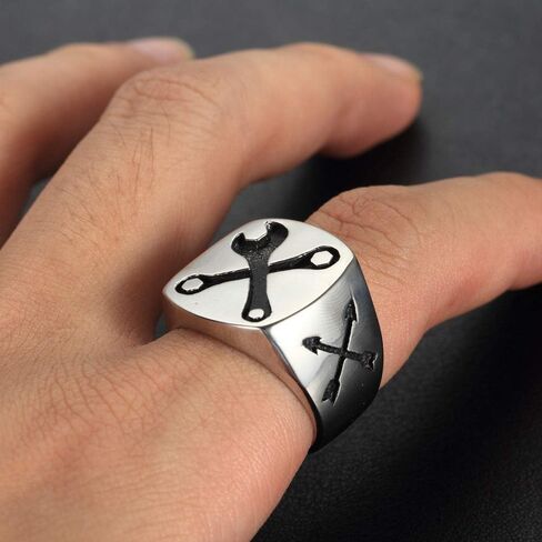 Mens Biker Wrench Rings Stainless Steel Spanner Signet Bands Mechanic Tool Ring, Size 8-13 in Saudi Arabia