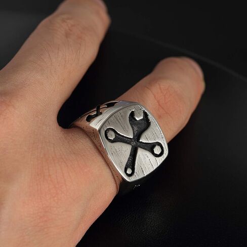 Mens Biker Wrench Rings Stainless Steel Spanner Signet Bands Mechanic Tool Ring, Size 8-13 in Saudi Arabia