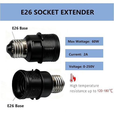 E26 to E26 Socket Extender,Thread E27/E26 Lamp Bulb Socket Extension,Lamp Holder Adapter with Shade Rings (Black, 3) in Kuwait