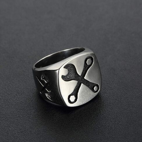 Mens Biker Wrench Rings Stainless Steel Spanner Signet Bands Mechanic Tool Ring, Size 8-13 in Saudi Arabia