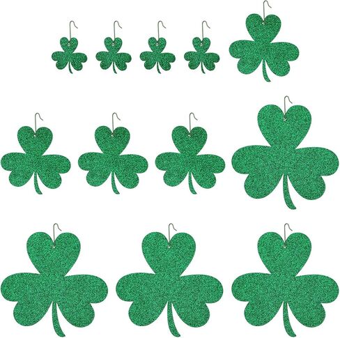 12 Pieces St. Patrick's Day Ornaments St. Patricks Day Tree Decorations Felt Glitter Shamrock Hanging Ornaments with Hooks for St. Patrick's Day Party Decoration in Saudi Arabia