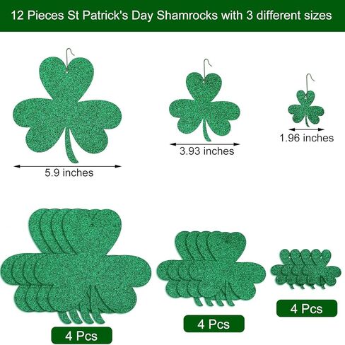 12 Pieces St. Patrick's Day Ornaments St. Patricks Day Tree Decorations Felt Glitter Shamrock Hanging Ornaments with Hooks for St. Patrick's Day Party Decoration in Saudi Arabia