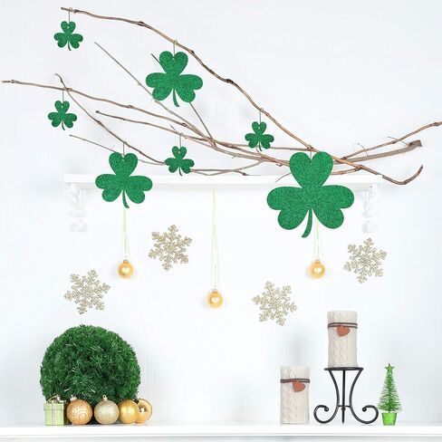 12 Pieces St. Patrick's Day Ornaments St. Patricks Day Tree Decorations Felt Glitter Shamrock Hanging Ornaments with Hooks for St. Patrick's Day Party Decoration in Saudi Arabia