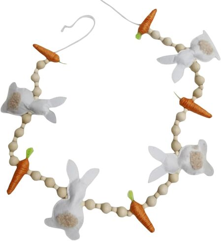 أرنب عيد الفصح والجزر وأكاليل عيد الفصح الديكور الخرز الخشبي والأرانب والجزر لافتات معلقة الحلي لإكليل، المنزل، غرفة النوم (أبيض، مقاس واحد) in Kuwait