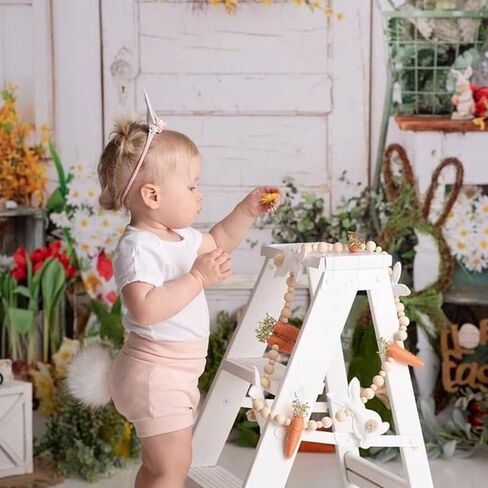 أرنب عيد الفصح والجزر وأكاليل عيد الفصح الديكور الخرز الخشبي والأرانب والجزر لافتات معلقة الحلي لإكليل، المنزل، غرفة النوم (أبيض، مقاس واحد) in Kuwait