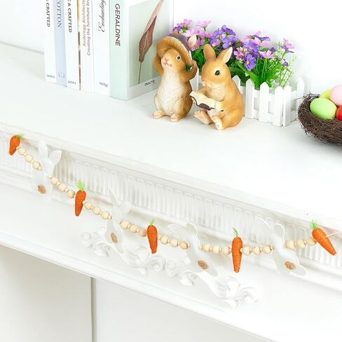 أرنب عيد الفصح والجزر وأكاليل عيد الفصح الديكور الخرز الخشبي والأرانب والجزر لافتات معلقة الحلي لإكليل، المنزل، غرفة النوم (أبيض، مقاس واحد) in Kuwait