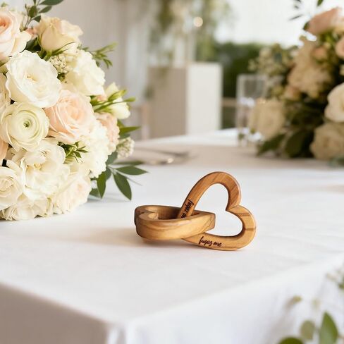 قلوب متشابكة من خشب الزيتون، قلوب متصلة منقوشة خصيصًا مع أسماء/تواريخ، منحوتة رومانسية مصنوعة يدويًا لعيد الحب/الزوجة/الزفاف/الخطوبة/الذكرى السنوية/عيد الميلاد 7.8 سم in Kuwait