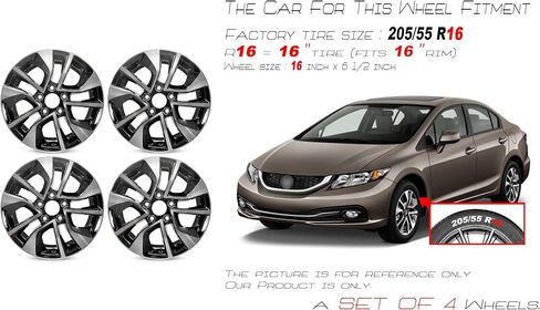 New Set of 16" 16x6.5 Inch Alloy Wheel for 2013-2015 Honda Civic | OEM Design Replacement Rim | Machined Black | Direct Fit - OE Stock Specs | 64054 in Saudi Arabia