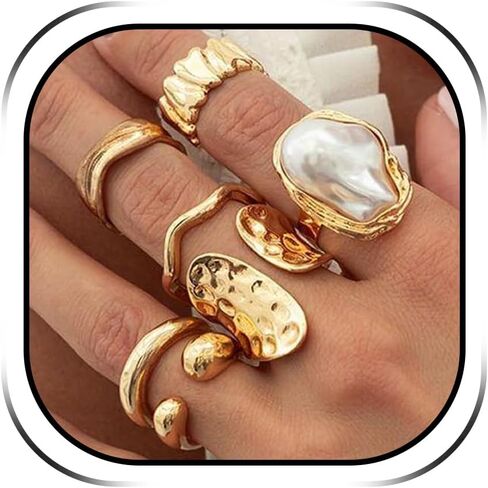 HUASAI Gold Pearl Starfish Rings for Women Chunky Baroque Flower Thumb Stackable Dainty Statement Knuckle Ring Summer Jewelry Gifts in Saudi Arabia