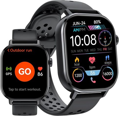 Smart Watch for Men Women, Fitness Tracker with 178+ Sports Modes, Fitness Watch with 2.06" AMOLED Touchscreen, Heart Rate/Sleep Monitor, IP68 Waterproof, Notifications for Android iOS,Black in Kuwait