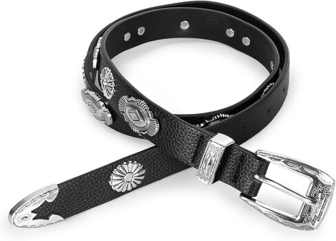 Women-Leather-Belt for Jeans Pants Studded Adjustable-Casual-Cowboy Belt Ladies Punk Belts in Saudi Arabia