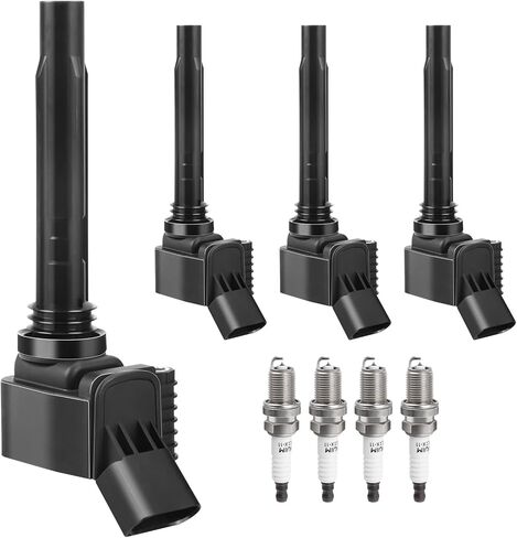 Ignition Coil Pack and Spark Plugs fit for L4 1.8 2.0 Turbo Audi A3 A4 A5 A6 TT TTS Quattro Q5 Q7 S3, VW Jetta Passat Beetle Golf GTI 1.8L 2.0L, 2015 2016 2017 2018 2019 2020, 06J905110G UF716 in Saudi Arabia