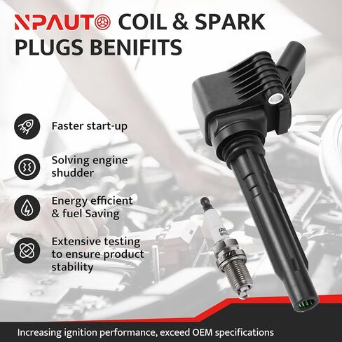 Ignition Coil Pack and Spark Plugs fit for L4 1.8 2.0 Turbo Audi A3 A4 A5 A6 TT TTS Quattro Q5 Q7 S3, VW Jetta Passat Beetle Golf GTI 1.8L 2.0L, 2015 2016 2017 2018 2019 2020, 06J905110G UF716 in Saudi Arabia