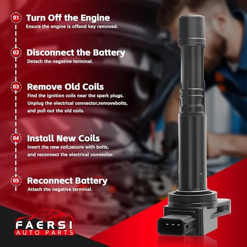 FAERSI Ignition Coil Pack & Spark Plugs fit for Honda CRV L4 2.0 2.4, Honda Accord, Civic, Element, Acura RSX, Acura CSX 2002 2003 2004 2005 2006 2007 2008 2009 2010 2011, UF-311 UF-583 in Saudi Arabia