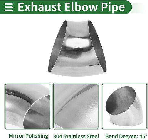 Motoforti 2 قطعة 5 بوصة OD 45 درجة مغزل بيند الكوع أنبوب سيارة تعديل أنابيب العادم أنابيب سمك 1.5 مم/16GA 127 × 140 × 1.5 مم 304 درجة فضية من الفولاذ المقاوم للصدأ in Kuwait