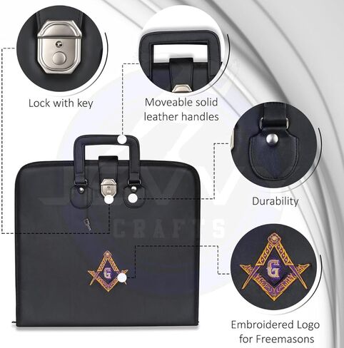Masonic Master Mason Apron Case – Soft Black Carry Bag for MM/WM Blue Lodge Provincial Apron (16x18) with Elegant Embroidery in Saudi Arabia