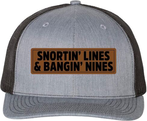 Snortin' Lines & Bangin' Nines Hat - Funny Trucker Cap, Richardson Dad Hat, Humor Gag Gift, CapDaddy, Heather Grey Black in Saudi Arabia