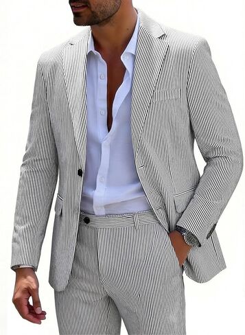 MOGU Men Seersucker Summer Suit 2 Piece Casual Slim Fit Striped Suits for Beach Proms Wedding Grooms in Saudi Arabia