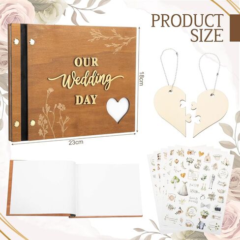 Rustic Wooden Wedding Guest Book Memory Book for Wedding Wooden Cover Photo Scrapbook Rustic Keepsake Guestbook with Stickers for Reception Anniversary Bridal Shower Engagement Supplies in Saudi Arabia