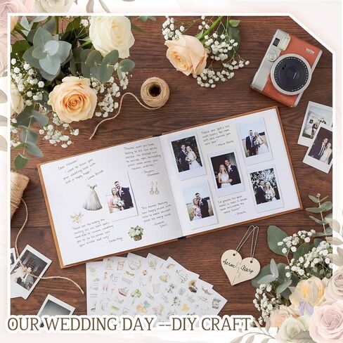 Rustic Wooden Wedding Guest Book Memory Book for Wedding Wooden Cover Photo Scrapbook Rustic Keepsake Guestbook with Stickers for Reception Anniversary Bridal Shower Engagement Supplies in Saudi Arabia