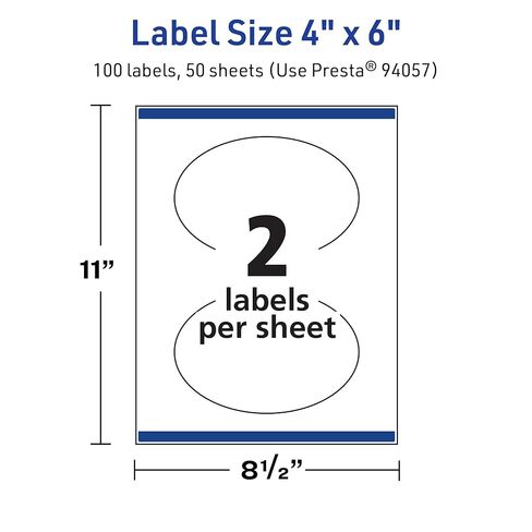Avery TrueBlock Matte White Oval Labels, Sure Feed Technology, 4" x 6", 100 Matte White Labels, Print-to-The-Edge, Laser/Inkjet Printable, Great for Packaging and Product Merchandising in Saudi Arabia
