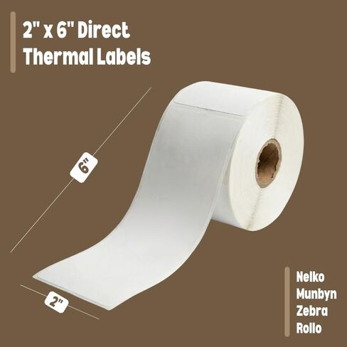 2" x 6" Direct Thermal Labels, 270 Labels (Single Roll), Perforated, 1" Core, 4" OD, Compatible with Rollo, Zebra, Munbyn, Nelko Printers in Saudi Arabia
