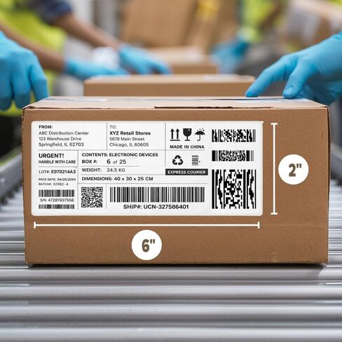 2" x 6" Direct Thermal Labels, 270 Labels (Single Roll), Perforated, 1" Core, 4" OD, Compatible with Rollo, Zebra, Munbyn, Nelko Printers in Saudi Arabia