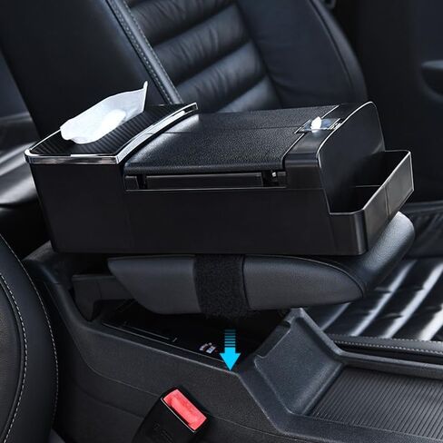 DTTO Car Armrests Storage Box Organizer, Multifunctional Center Console with Cup Holder and Tissue Box,Black in Saudi Arabia