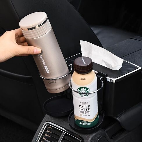 DTTO Car Armrests Storage Box Organizer, Multifunctional Center Console with Cup Holder and Tissue Box,Black in Saudi Arabia
