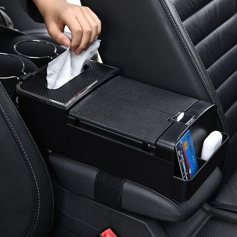 DTTO Car Armrests Storage Box Organizer, Multifunctional Center Console with Cup Holder and Tissue Box,Black in Saudi Arabia