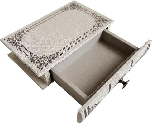 صندوق تخزين الكتب مع درج، غطاء جلد صناعي بني محمر مع نمط دمشقي كلاسيكي، منظم مخفي على الطراز العتيق للمجوهرات أو التذكارات، 7 بوصة × 5 بوصة × 1.6 بوصة in Kuwait