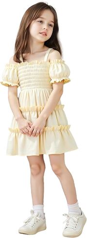 Toddler Girls Princess Dress for Wedding or Party, Off Shoulder Ruffle Sleeve Dress, Age 3–8, 8 Colors in Saudi Arabia