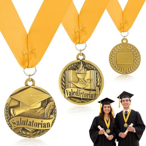 كينينج قطعتان من ميدالية جائزة التخرج من Valedictorian Salutatorian على شريط ذهبي من Grosgrain لعام 2026 لطلاب التخرج والتعليم المدرسي والأكاديميين ومستلزمات الحفلات in Saudi Arabia